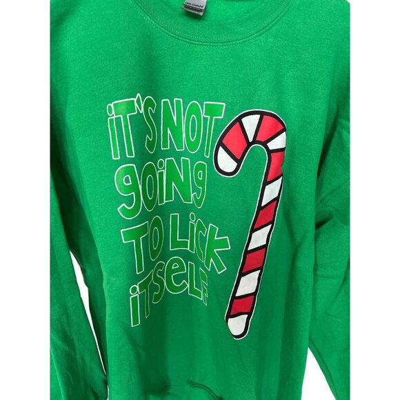 Ugly Christmas Sweater "Its Not Going To Lick Itself" Graphic Candy Cane Print - Picture 2 of 3